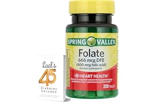 Spring Valley Folate 666 mcg DFE (400 mg Folic Acid) Bundle with Lual's 45 Diabetes Decoded | Folate Supplement | Folate Supplement for Women | Folate Acid | Folate Vitamin 250 Count