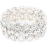 Lavencious Round Shape Rhinestones Elastic Stretch Bracelet Party Jewelry for Women 7"