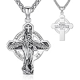 LOOVE 925 Sterling Silver St Michael/St Christopher/Virgin Mary Necklace Patron Saint Amulet Medal Jewelry for Men Women