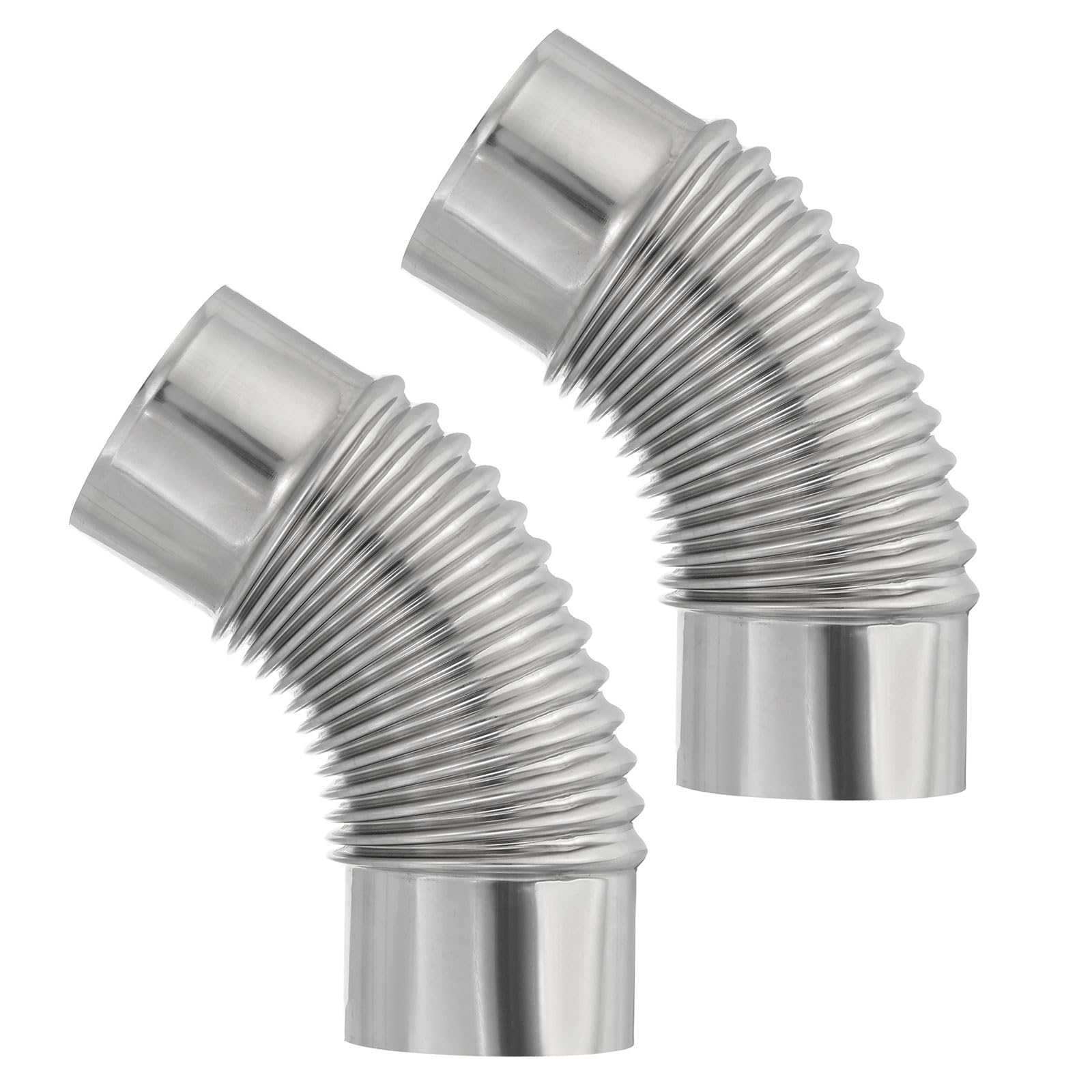 PATIKIL 45 Degree Stove Pipe, 2Pcs 3.15 Inch Elbow Stainless Steel Chimney Flue Extension for Outdoor Camping Tent Wood Stove Accessories Vent Exhaust, 7.87 Inch Length