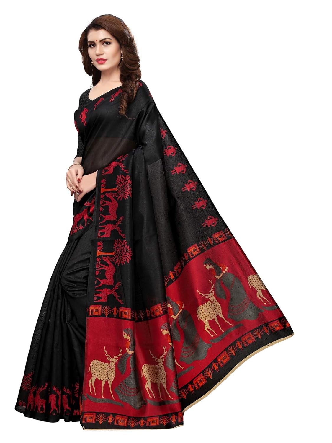 varayu women's solid kashmiri silk printed saree