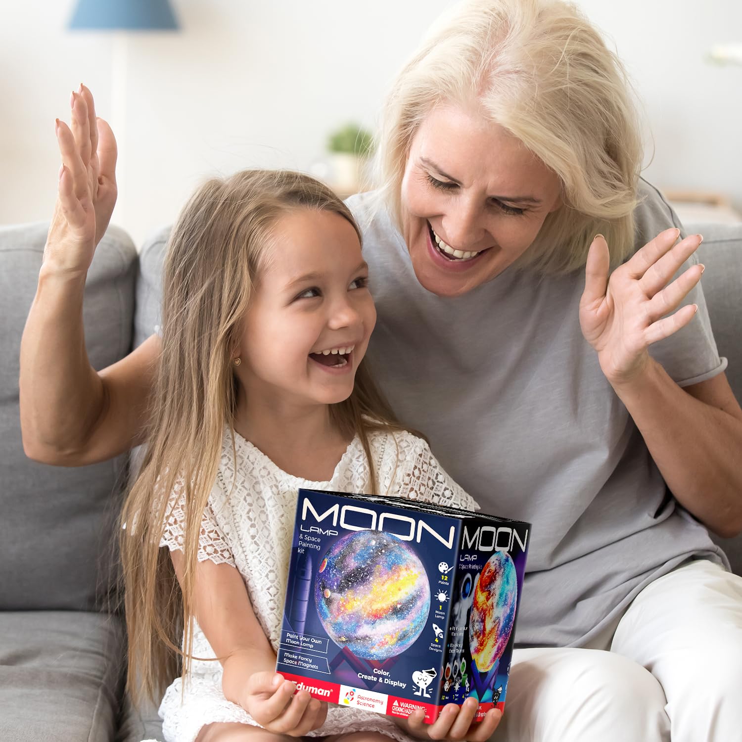 EDUMAN Paint Your Own Moon Lamp Kit, DIY 3D Moon Night Light with Space Figurines & Wooden Stand,Space Toys Night Light Gift for Kids Ages 3-12, Arts and Crafts Kit for Teens Girls Boys
