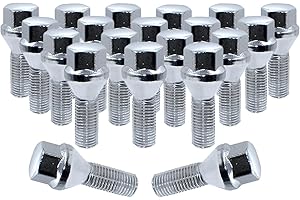 Wheel Accessories Parts 20 Pcs Lug Nut Set M12 x 1.25 12x1.25 Acorn Seat Lug Bolts 17mm Hex 24mm Thread Length Chrome Finish Jeep Renegade ｜ Fiat 500 500X 500L ｜ 2023+ Dodge Hornet