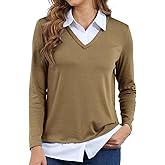 Vldnery Womens Fall Winter Sweater 2025 Trendy Clothes Oversized V Neck Long Sleeve Shirts 2 in 1 Outfit Casual Pullover Tops