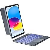 Inateck iPad 10th Generation Case with Keyboard, Detachable iPad Keyboard Case with 7-Color Backlight and Touchpad for New iPad 10th Gen 2022, KB04112 Gray