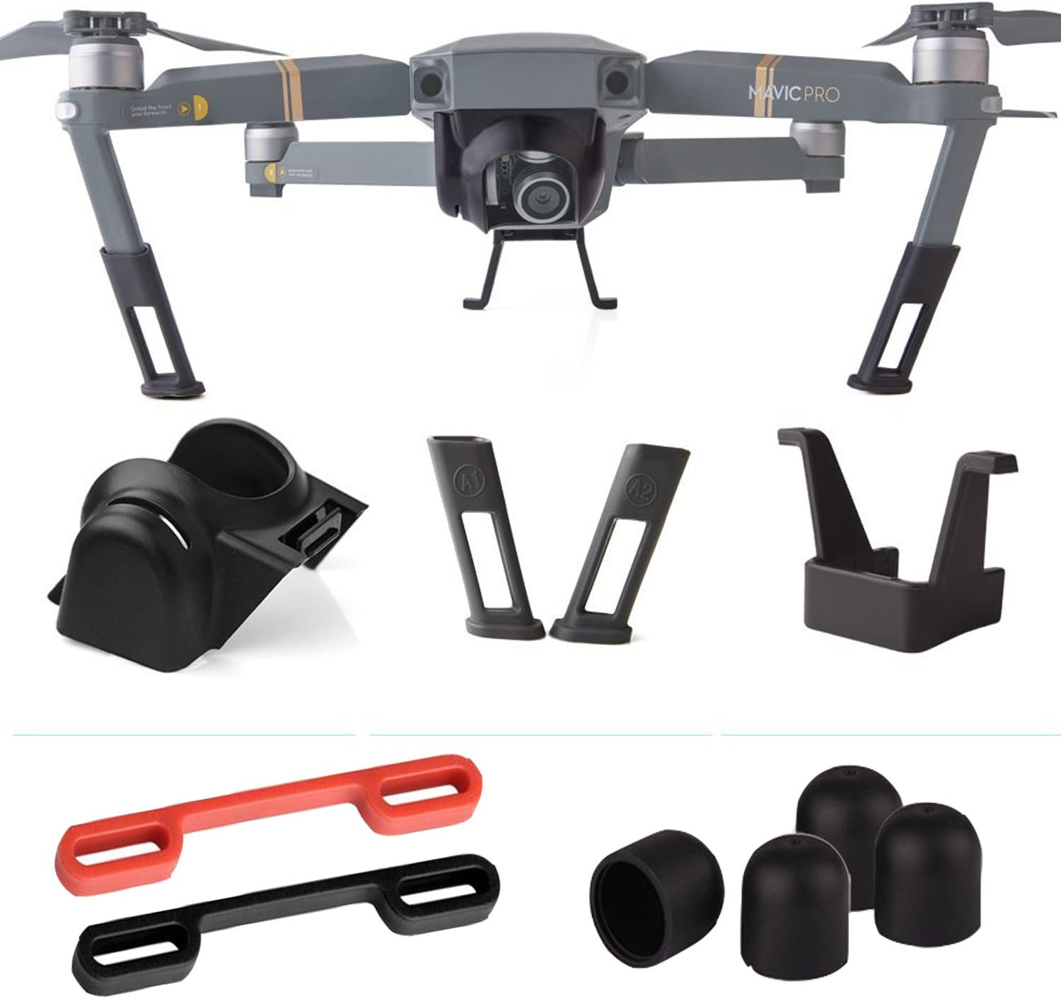 AordKing DJI Mavic Pro Drone Accessories Kits with Lens Hood, Motor Cap, Landing Gear Leg Extender and transport clip for DJI Mavic Pro