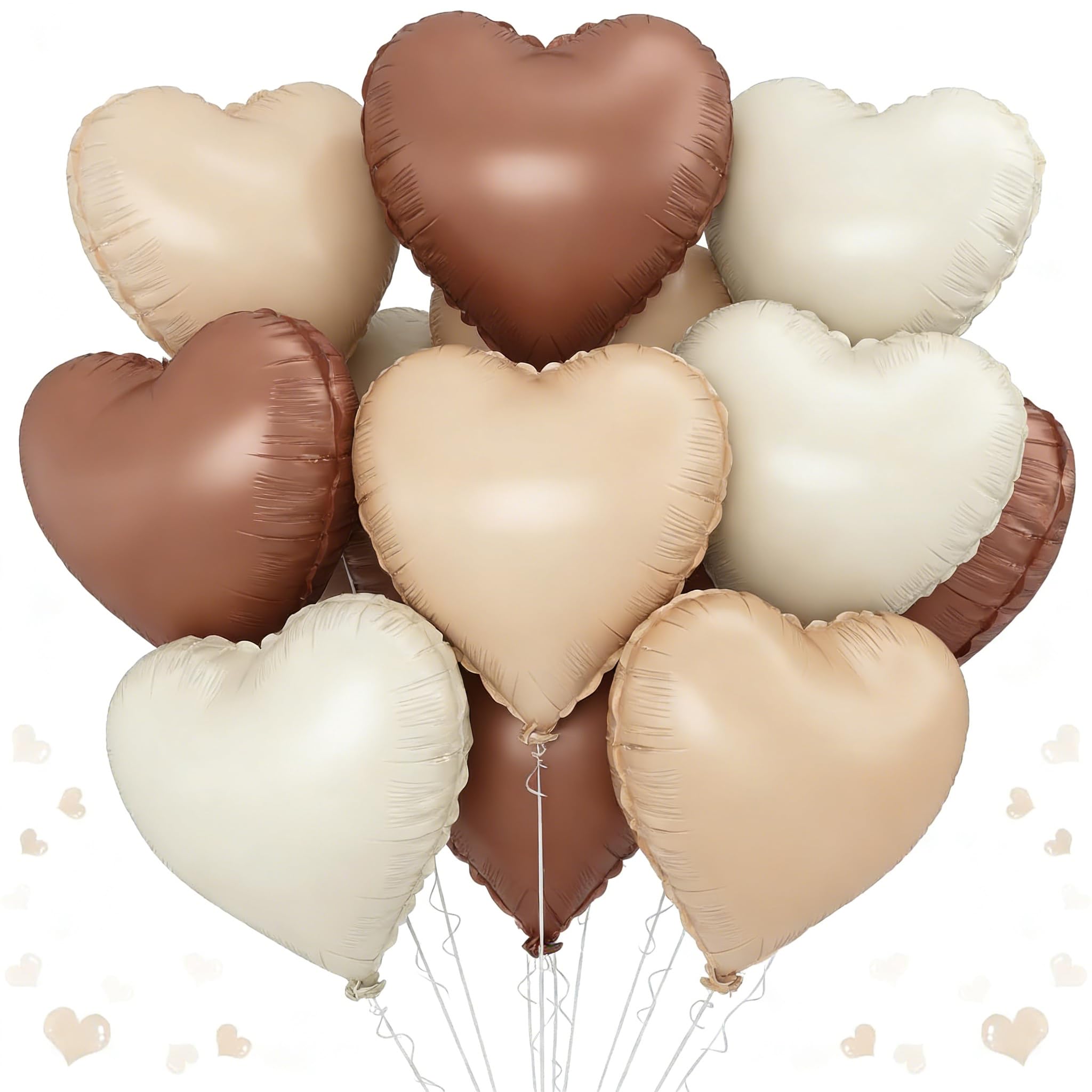 Beige Brown Caramel Heart Balloons,18 Inch Cream Brown Apricot Heart Shape Balloon,12PCS Foil Heart Balloon Helium for Birthday Party Bridal Engagement Wedding Anniversary Baby Shower Valentines Decor — image 1