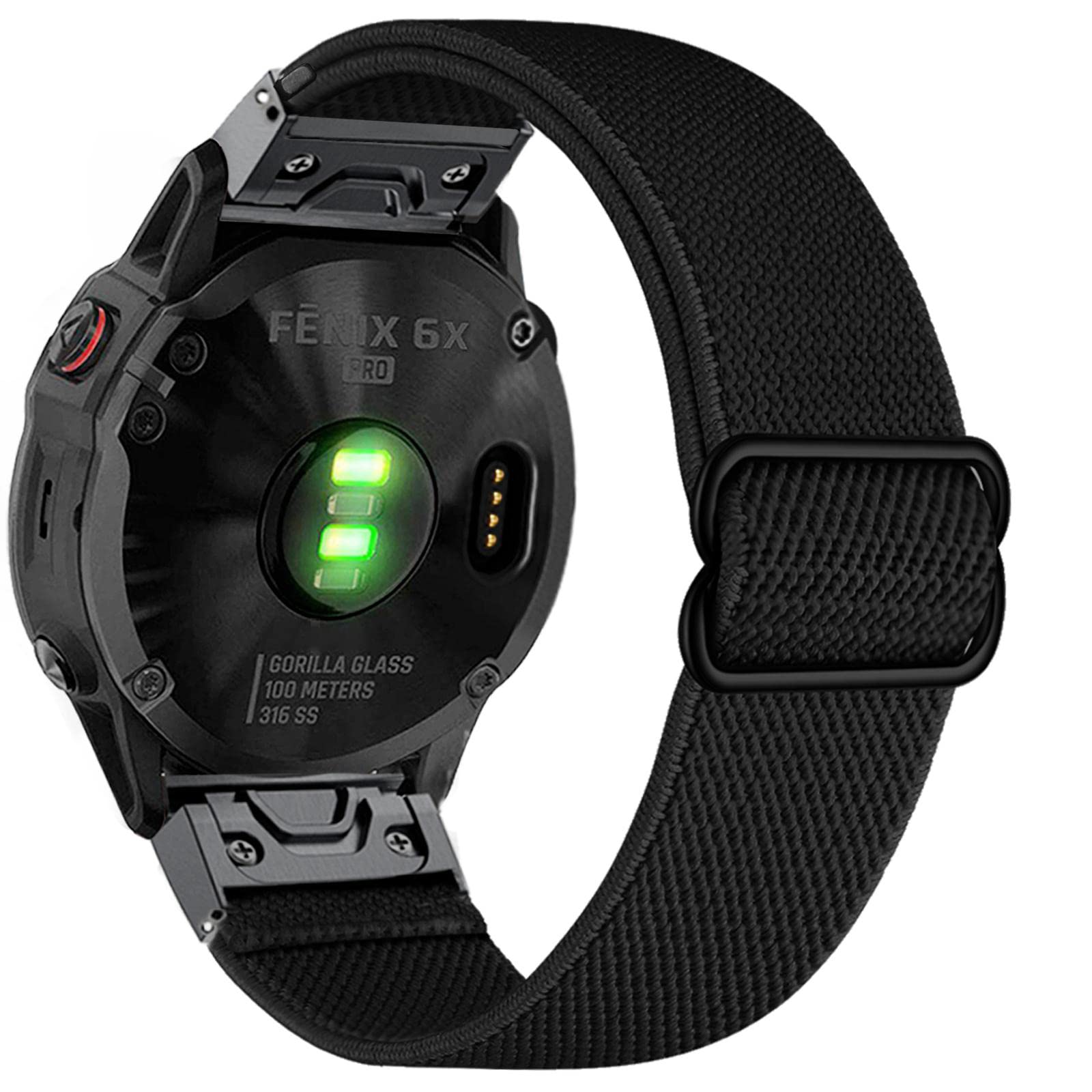 ahayo Quick Fit 26mm Elastic Watch Strap for Garmin Fenix 7X / 6X / 5X, Enduro, Tactix 7 Pro, Delta - Soft Stretchy Nylon Wrist Band (Black)