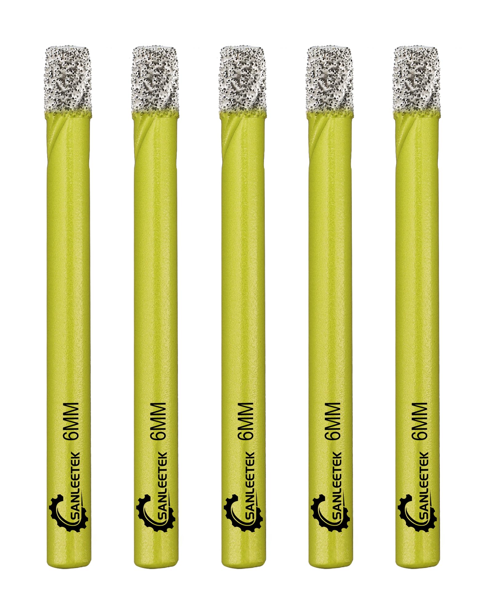 Dry Diamond Drill Bits Set - 5pcs 6mm Diamond Hole Saw Kit with Round Shank for Marble Granite Ceramic Porcelain Tile Quartz SANLEETEK