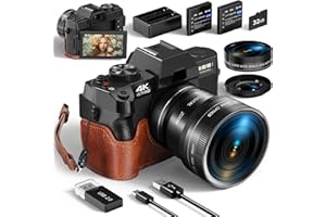 MONITECH Digital Camera for Photography and Video,4K 48MP Vlogging Camera for YouTube with 180° Flip Screen,16X Digital Zoom,52mm Wide Angle,Leather Hold & Strap, 2 Batteries, 32GB TF Card