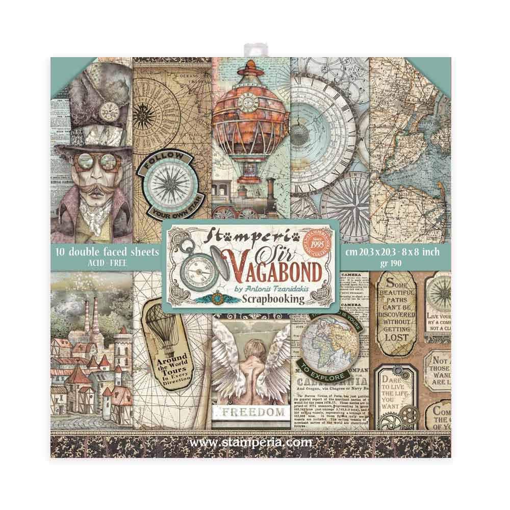 STAMPERIA INTERNATIONAL, KFT Stamperia-Mini Scrapbooking Pad-Double Sided Sheets-Sir Vagabond, Paper, Various, 20.5 x 20.5 cm