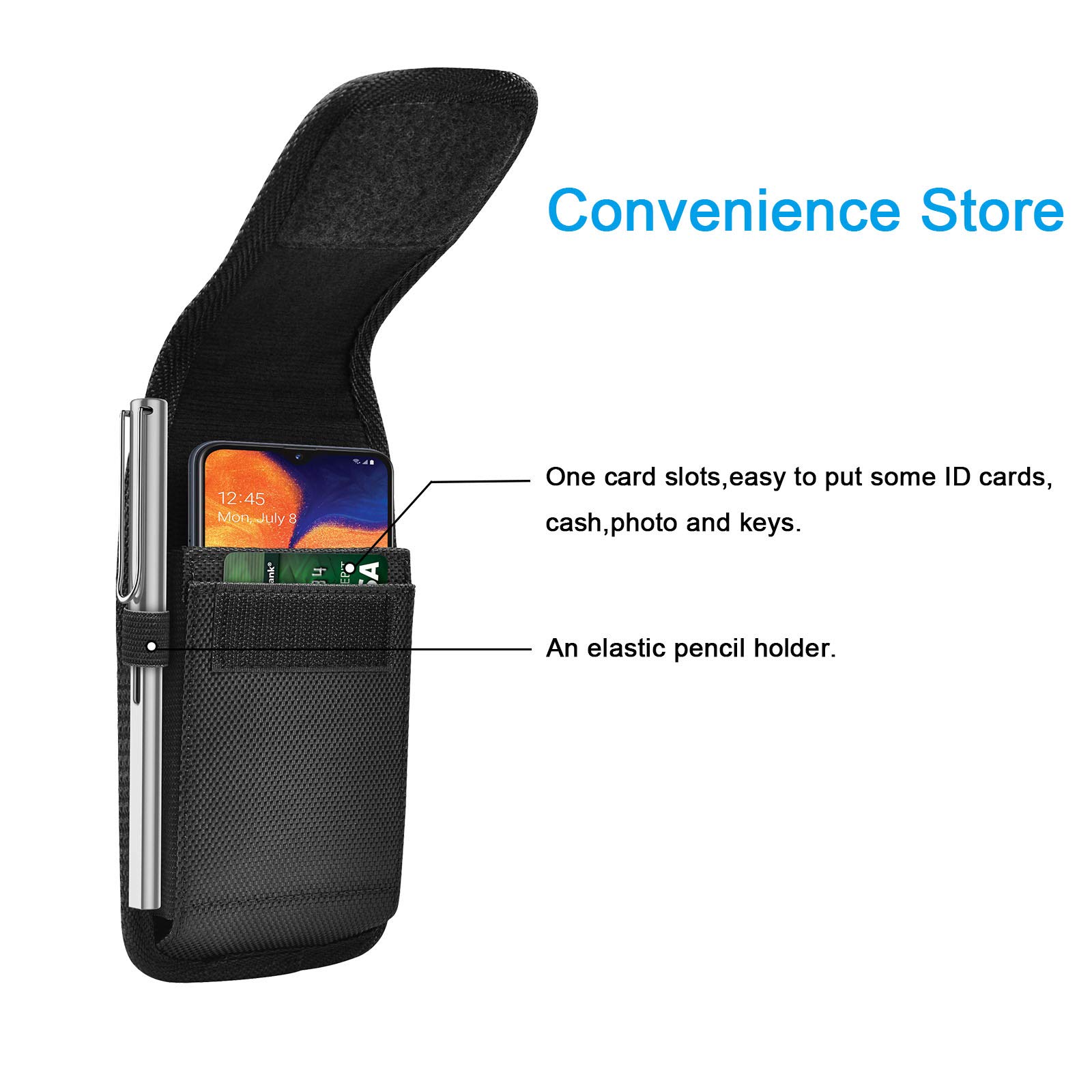 for Samsung Galaxy S25 Ultra S24 S23 S22 S21 S20 FE S10 S9 A03S A20 A50 A51 A16 A15 A14 A10e Holster Nylon Cell Phone Pouch Belt Holder Carrying Case with Clip,Black