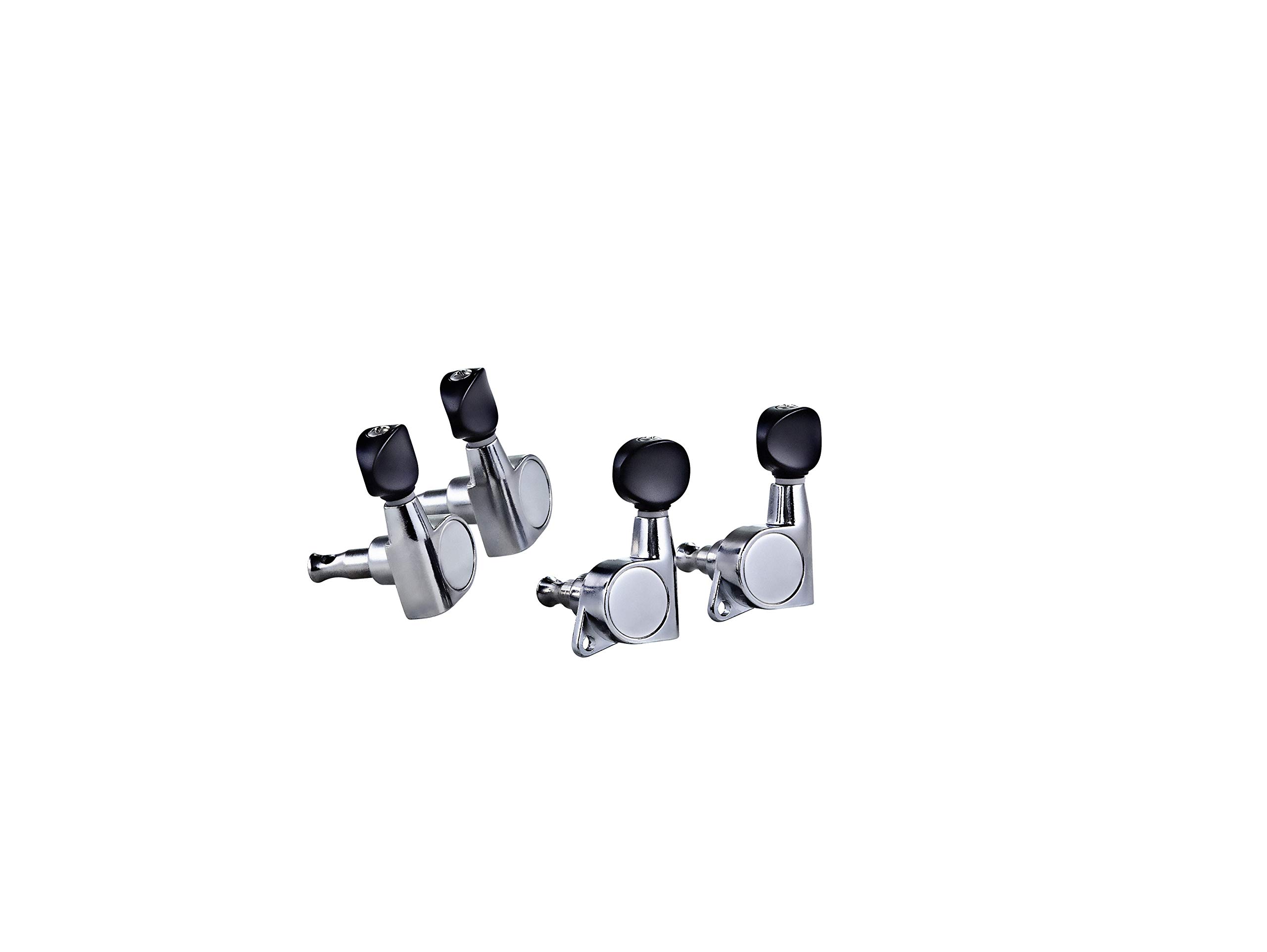 Ortega OTMUKSTD-CR Die-Cast Ukulele Tuning Machine Heads Set Black Buttons "entry level" Chrome