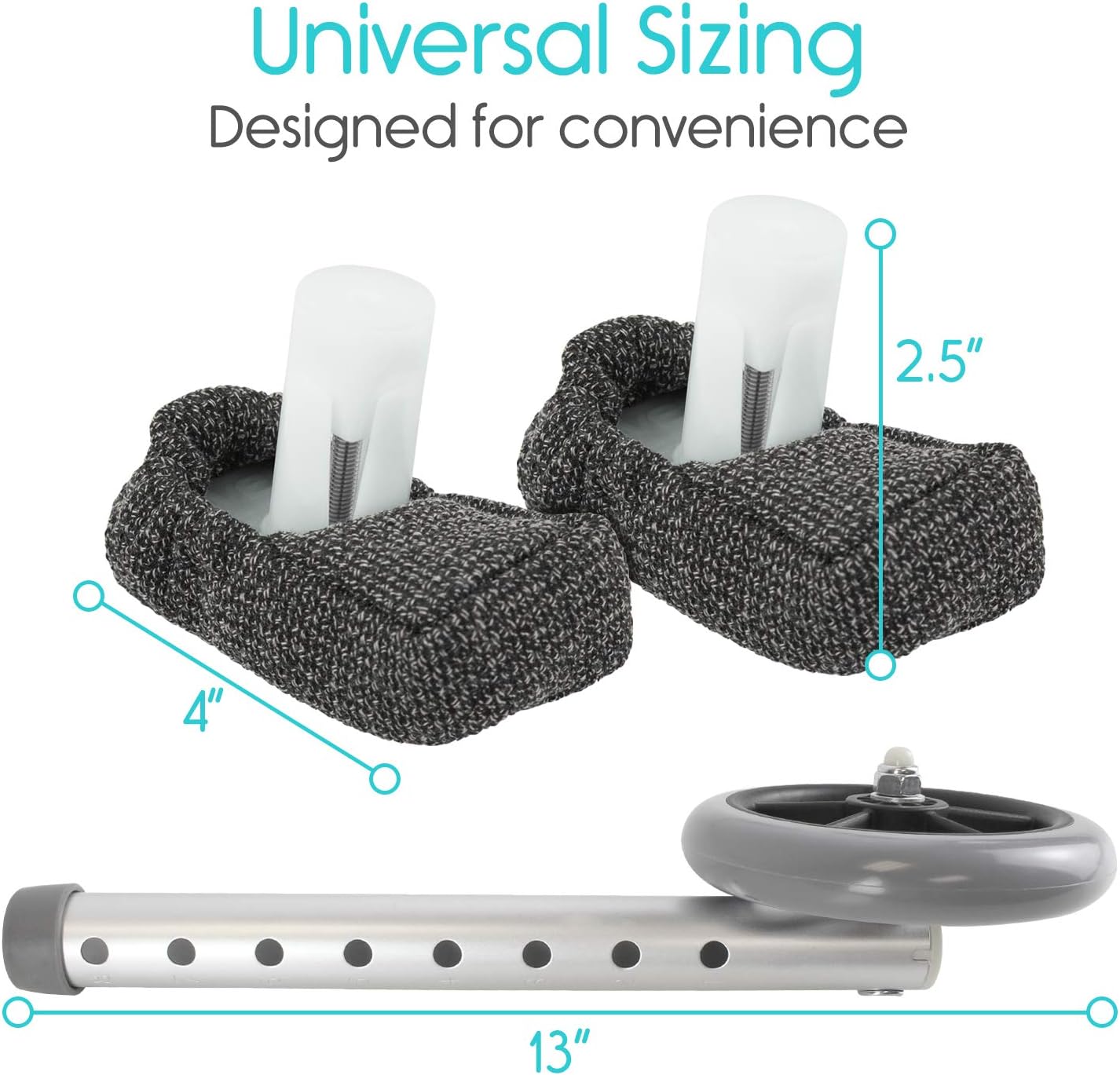 Vive Walker Wheels and Ski Glides - Replacement Feet - Accessories Parts Set for Folding Medical Walkers - Universal Front, Back Stability Safety Wheel - Includes 2 Glide Tips, Two 5 Inch Rubber Wheel: Health & Personal Care