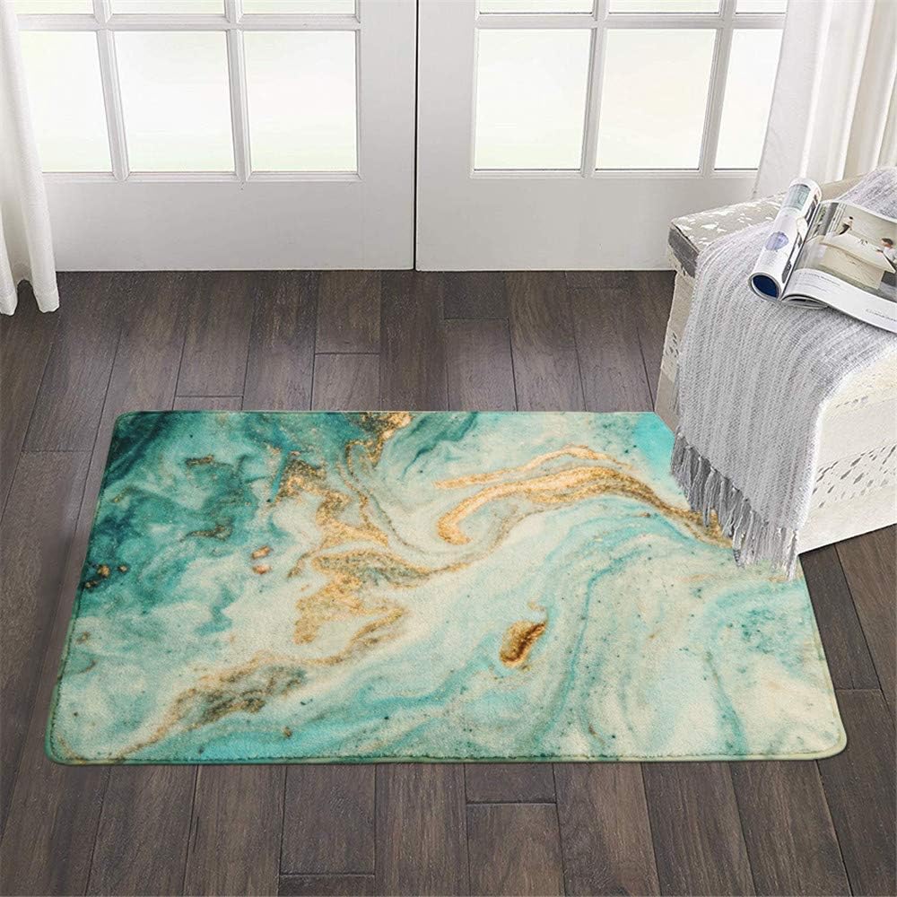 Uphome Area Rugs 2’x3’ Luxury Turquoise Marble Velveteen Bath Rugs Non-Slip Door Carpet Microfiber Absorbent Machine-Washable Floor Accent Rug for Bedside Throw Mat: Home & Kitchen
