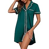 HBZDQB Nightgowns for Women Button Down Sleepshirt Short Sleeve Stripe Nightshirt Boyfriend Sexy Sleepwear