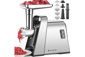 AAOBOSI Meat Grinder, [3000W Max] Meat Grinder Heavy Duty with 2 Stainless Steel Blades & 3 Grinding Plates, Sausage Maker & 