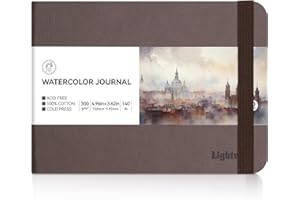 Lightwish Watercolor Journal, 100% Cotton Cold Press Small Watercolor Paper Sketchbook 4.96” x 3.62”, 20 Sheets (140lb/300gsm