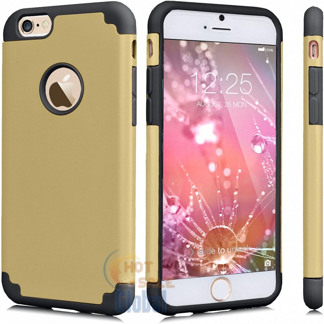 iPhone 7 case, Hard Rubber Slibber Slim Armour Back Case Cover for Apple iPhone 7 Cover (Gold&Black)
