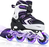 Nattork Adjustable Inline Skates for Girls Purple Size 1-8 Light Up 8 Wheels