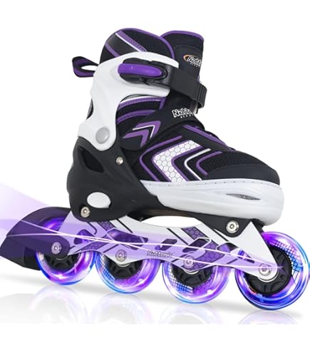 Nattork Roller Skates For Boys Girls Kids 4 Sizes Adjustable Quad Skates With Illuminating Wheels Pink Size M
