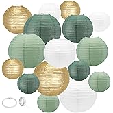 Sage Green Paper Lanterns Decorative,16Pack Gold Green White Party Decorations,Hanging for Indoor or Outdoor Weddings,Bridal Shower Decorations,Rustic Party,Graduation,Tropical