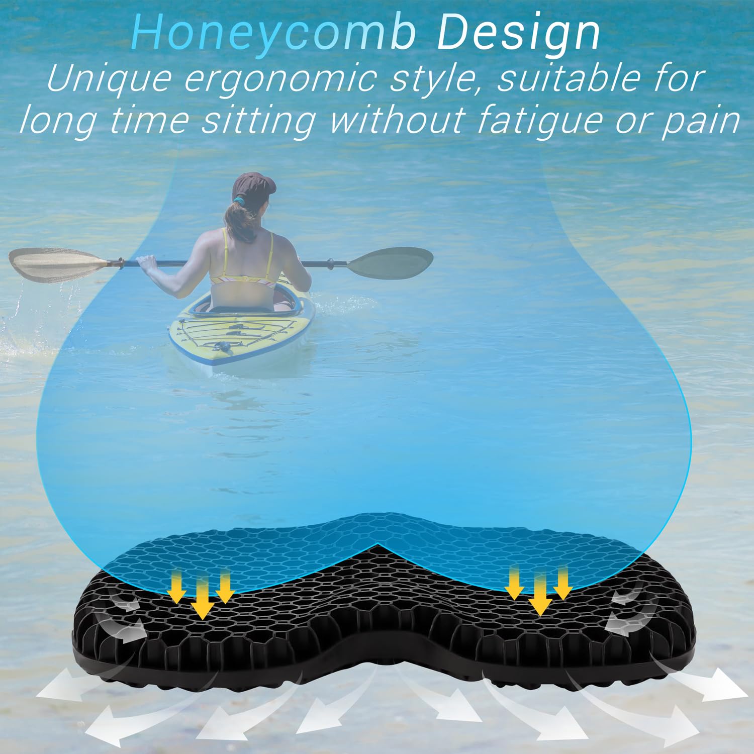 Ouffun Kayak Gel Seat Cushion, Thicken Waterproof Seats Chair Cushions Kayak Seat Pad with Non Slip Cover for Sit in Inflatable Kayak Canoe Kayak Boat Accessories Equipment Gear for Fishing Kayaking