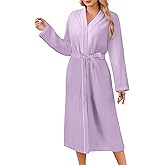 Ekouaer Robes for Women Long Sleeves Bathrobe V Neck Cozy Housecoat Lightweight Fleece Robe with Pockets S-XXL