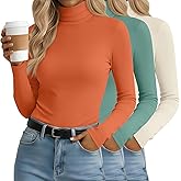 Sweetyweee 3 Pack Women's Turtleneck Tops Mock Neck Long Sleeve Slim Fitted Shirts Lightweight Layer Shirt Stretch Base Tees
