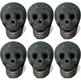 Reusable Ceramic Halloween Skull, Fire Pit Skulls, for Bonfire, Campfire, Fireplace, Firepit, Table Top Skeleton Head Home Decor (Small Black)