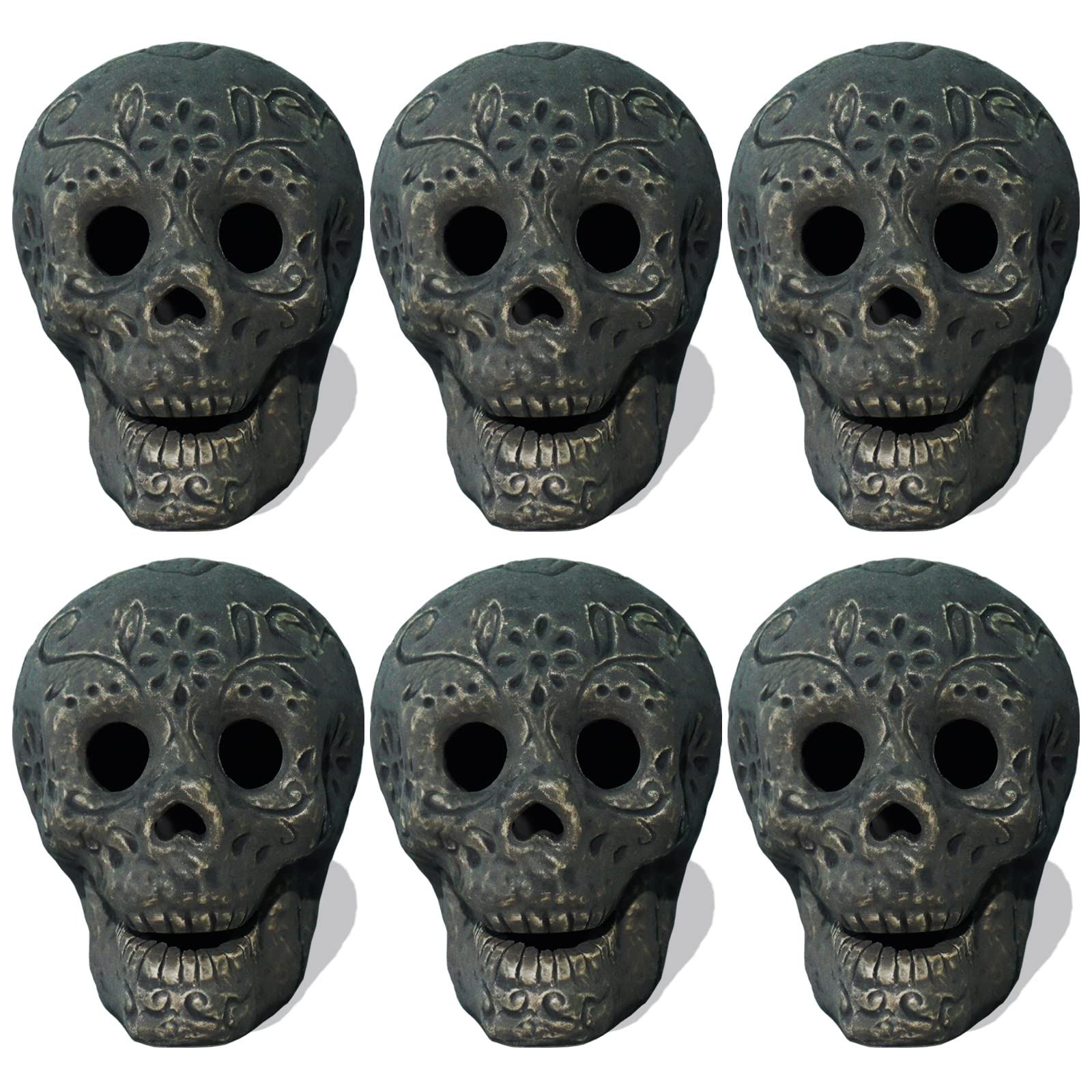 View 1 of Reusable Ceramic Halloween Skull, Fire Pit Skulls, for Bonfire, Campfire, Fireplace, Firepit, Table Top Skeleton Head Home Decor (Small Black)