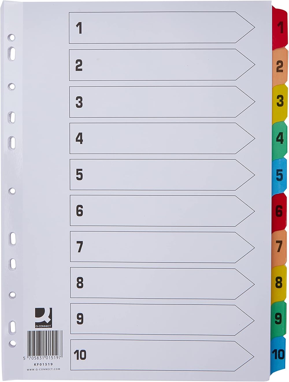 Q-Connect 1-10 Index Divider A4 White Multi-Punched Reinforced Tabs