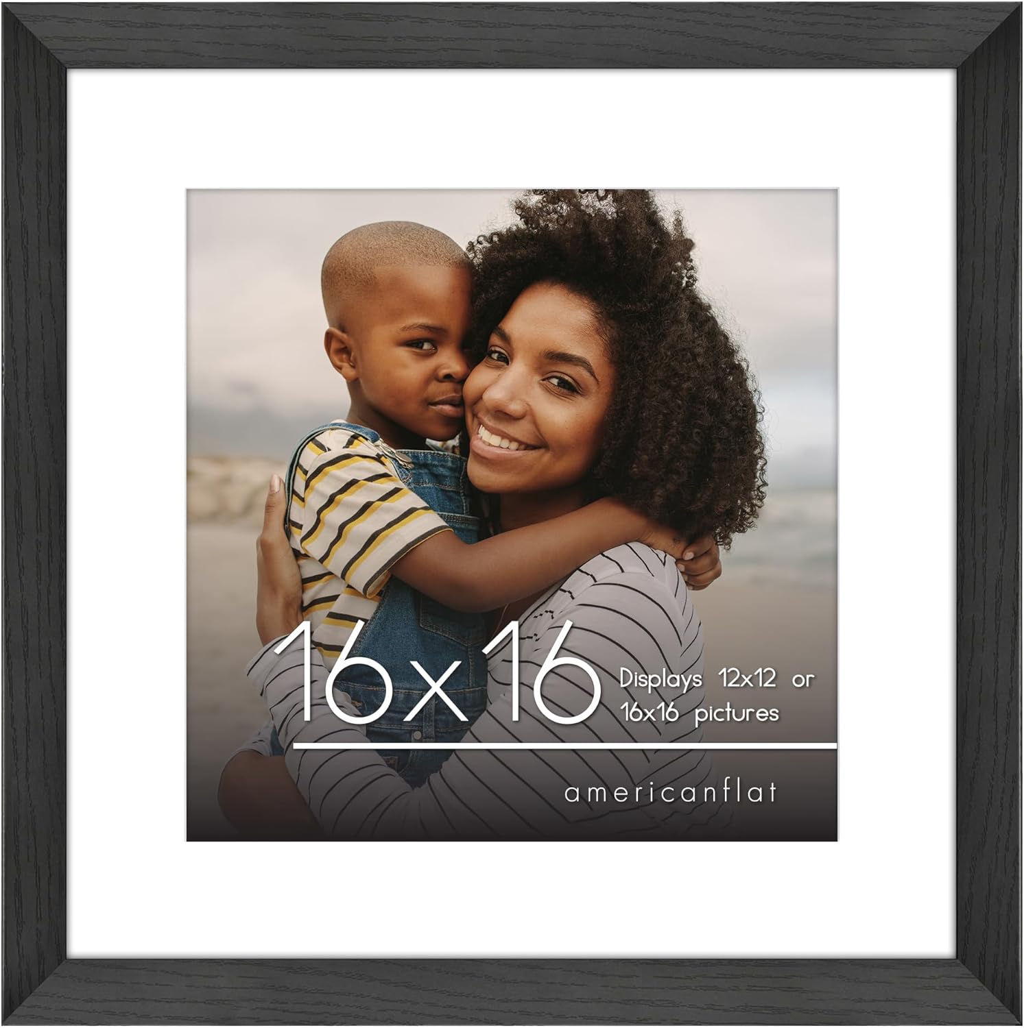 Photo Albums, Frames & Accessories - Americanflat 16x16 Picture Frame in Black - Use as 12x12 Picture Frame with Mat or 16x16 Frame Without Mat - Wide Frame, Shatter Resistant Glass with Built-in Hanging Hardware for Wall