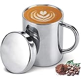 10oz/300ml Stainless Steel Coffee Mug with Handle & Lid, Metal Double Wall Insulated Camping Mug, Shatterproof Tea Cup Tumbler for Home Office Camping Travel Outdoors, for Hot or Cold Drinks(300ml)