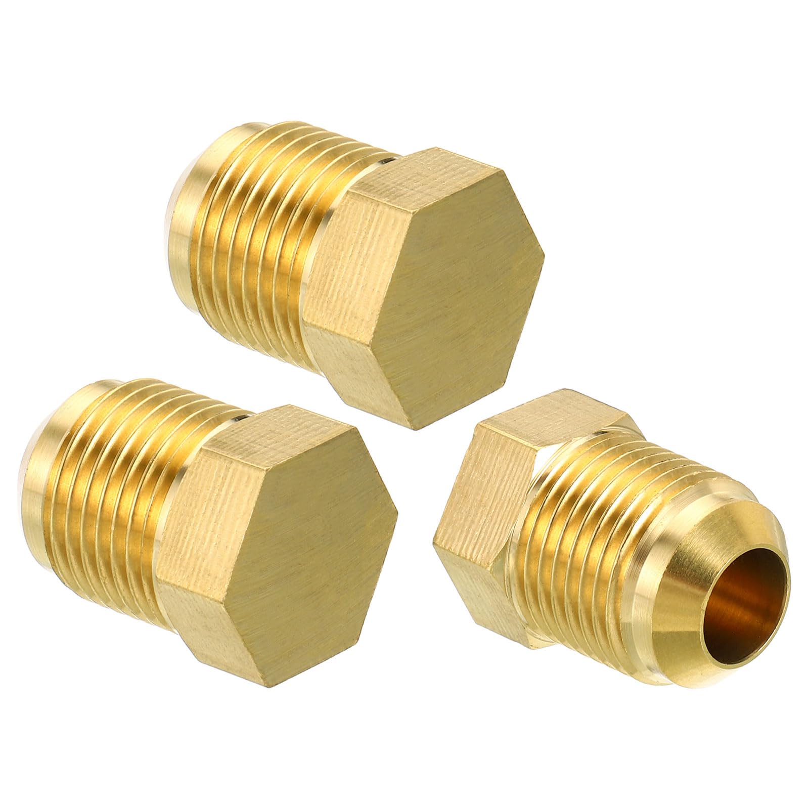 PATIKIL Male 1/2" Brass Seal Plug, 3 Pack SAE Flare Tube Fitting 45 Degree Hex Pipe Fittings for Air Conditioner Refrigeration