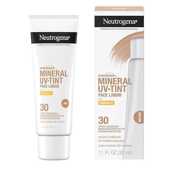 NEUTROGENA PURESCREEN+ TINTED SUNSCREEN FOR FACE WITH SPF 30, BROAD SPECTRUM MINERAL SUNSCREEN WITH ZINC OXIDE AND VITAMIN E, WATER RESISTANT, FRAGRANCE FREE, MEDIUM, 1.1 FL OZ