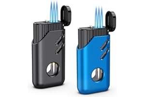 TOPKAY 2 Pack Torch Lighter Mini Refillable Triple 3 Jet Flame Butane Lighter Windproof Adjustable Flame Torch Lighter for Candle Grill Kitchen Fireworks Camping(Without Fuel)