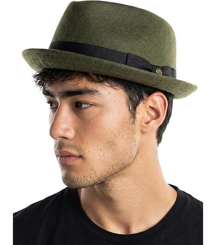 Classic Pork Pie Hat with Feathers Flat Top Fedora, Warm Jazz Cap Cotilafi Classic Pork Pie Hat with Feathers Flat Top Fedora  main image 3