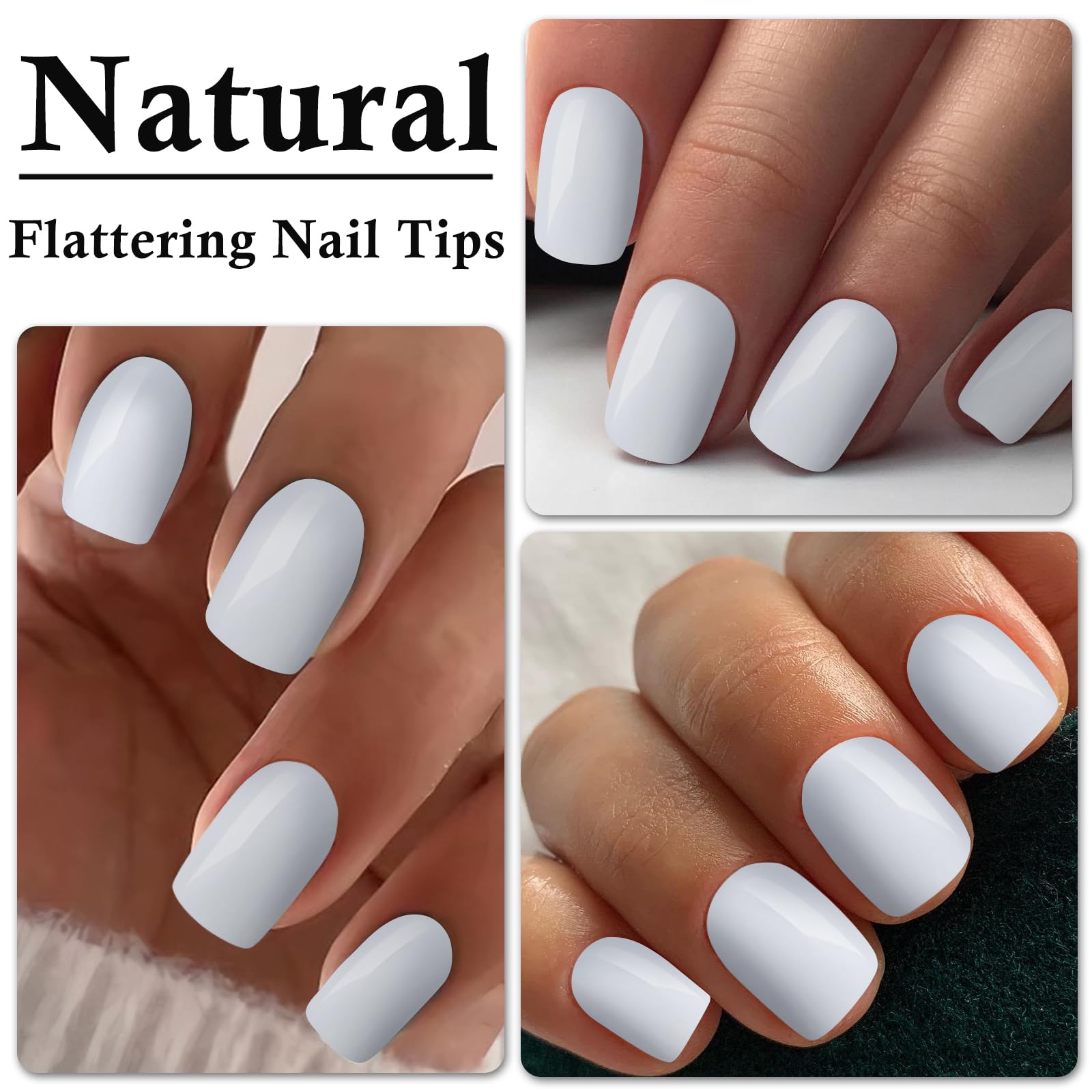 LoveOurHome Square Press-On Nails, 360pcs, Short, White, ABS, Full Cover, Glossy, False Nails & Glue for Women/Girls - Image 7