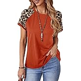 Milumia Women Leopard Raglan Short Sleeve Tops Round Neck Casual Work Tee Shirts