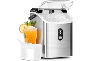 Antarctic Star Nugget Ice Maker Countertop with Soft Chewable Ice, Portable Sonic Ice Maker with Basket and Scoop, Removable Top Cover, Auto-Cleaning for Home/Party/RV/Camping (Stainless Steel Silver)