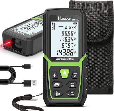 Huepar Laser Distance Measurer 120m with Angle Sensor IP54 Backlit LCD