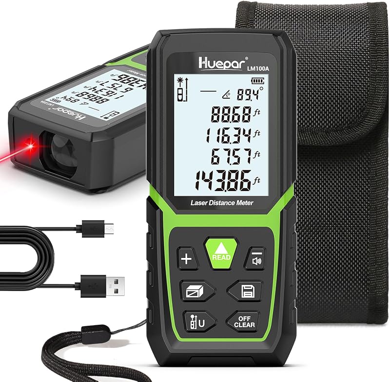 Huepar Laser Distance Measurer 120m with Angle Sensor IP54 Backlit LCD