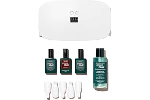 MANUCURIST Green Flash Slim LED Nail Gel Kit Gift Box : 24W LED Lamp, Base Coat, Top Coat, Dark Pansy Polish, Polish Remover & Clips - Gel Nail Kit with Uv Light - Christmas Gifts for Women