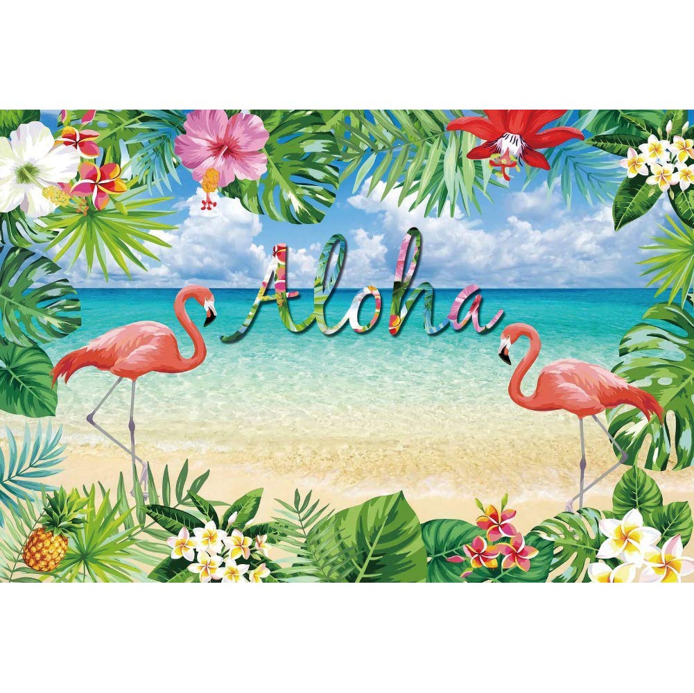 Renaiss 9x6ft Aloha Party Backdrop Summer Hawaiian Beach Photography Background Tropical Seaside Flowers Flamingo Birthday Party Decorations Baby Shower Banner Photo Booth Props
