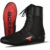 FISTRAGE Leather Kick Boxing Shoes Fighting Sports Master Training Mesh Unisex Pro Men's and Youth Genuine Boot Light Weight | Black Color Boxing Shoes for Adults