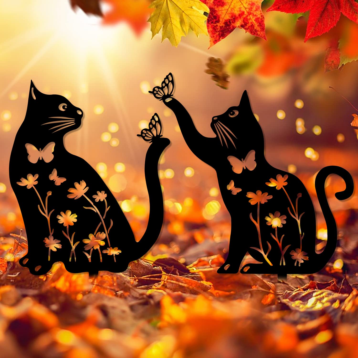 2 Pack Metal Cat Garden Decor, Decorative Garden Stakes, Outdoor Decor, Animal Stakes for Yard Lawn Cat Lovers