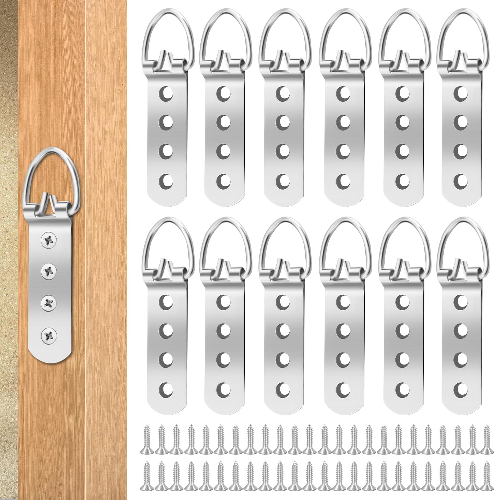 JIANGZHIB Picture Hangers for Heavy Pictures, D-Ring Picture Hangers, Pack of 12 4 Hole D-Ring Picture Hangers, Hangers for Pictures with 48 Pieces Screws for Hanging Artwork, Picture Frame, Mirrors