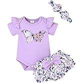TOKIAGO Baby Girl Summer Clothes Newborn Cute Outfits Ruffle Romper + Shorts + Headband 3pcs Short Set 0-18 Months