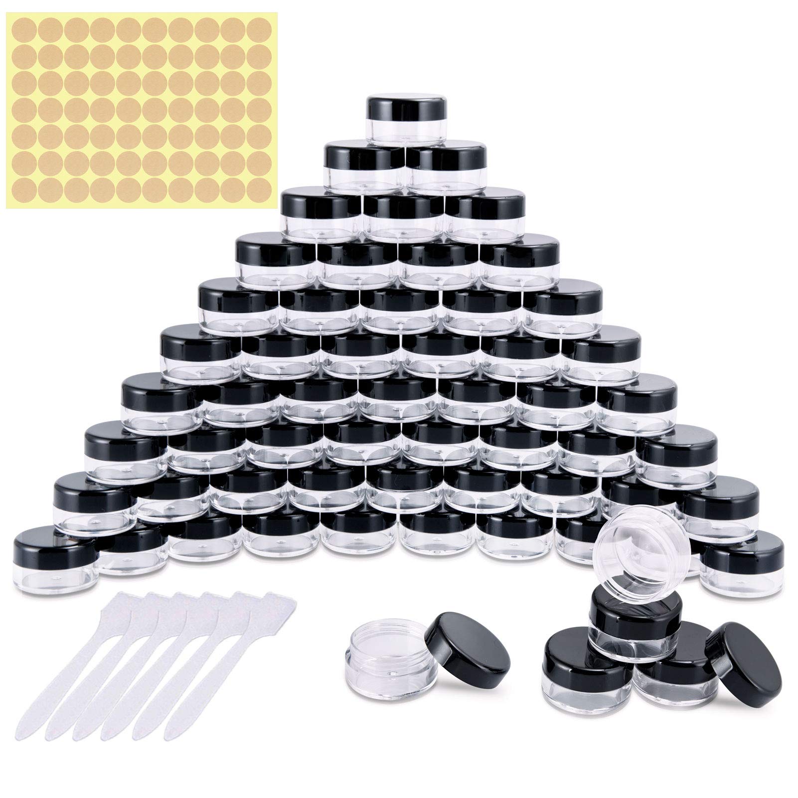 60 Pieces Empty Sample Pots, 5g / 5ml Clear Plastic Travel Cosmetic Container Jars for Creams, Sample, Make-Up Storage